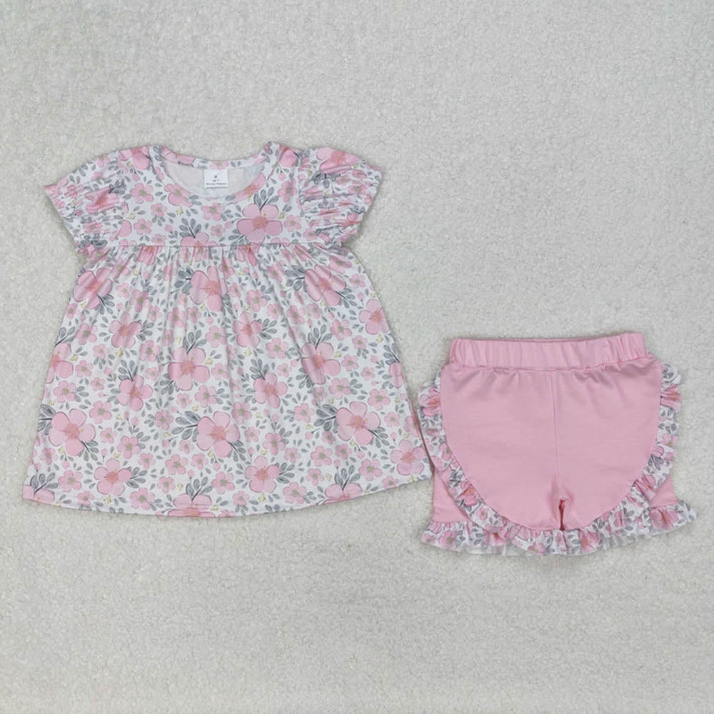 Sibling Baby Girls Spring Green Pink Flowers Rompers Clothes Suits D 7.8