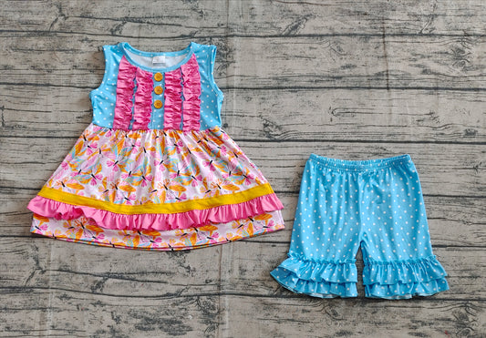 presale GSSO2199 Butterfly Pink Lace Polka Dot Sleeveless Shorts Set D3.18