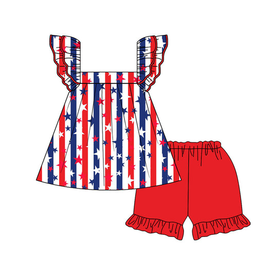 presale GSSO2201 Baby Girls 4th Of July Stars Stripes Tunic Top Shorts Clothes Sets 2025 2.15