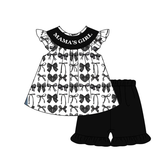 presale GSSO2205 Baby Girls Mama's Girl Black Bows Tunic Top Ruffle Shorts Clothes Sets 2025 2.17