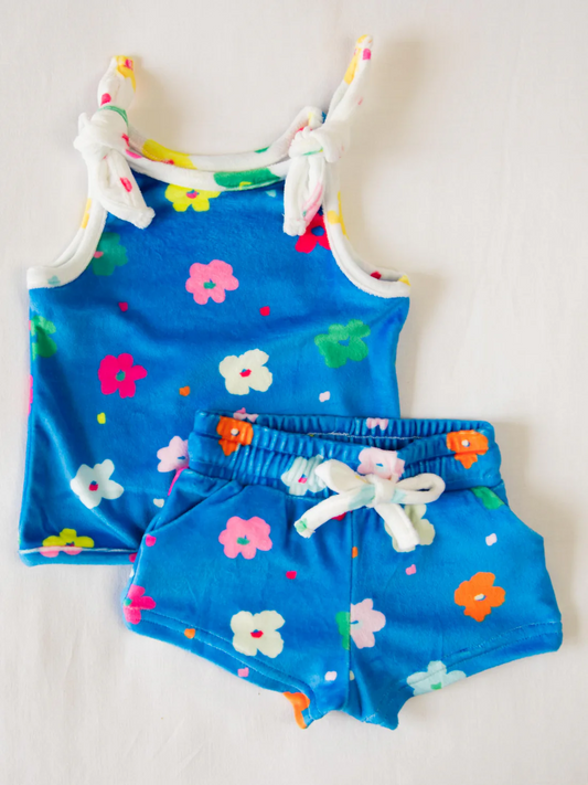 presale GSSO2208 Baby Girls Blue Flowers Bows Top Shorts Clothes Sets 2025 2.17
