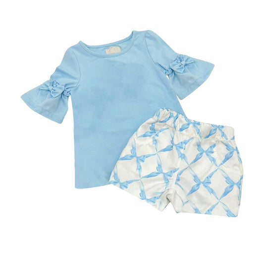 presale GSSO2210 Baby Girls Blue Shirt Top Bows Shorts Clothes Sets  2025 2.17