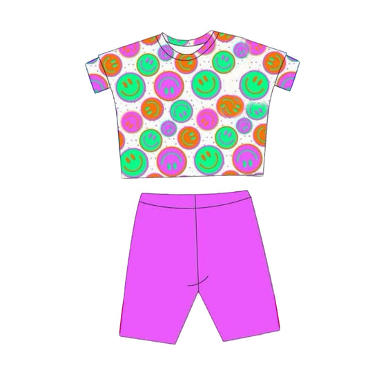 presale GSSO2212   Baby Girls Colorful Smiles Top Shorts Clothes Sets   2025 2.17