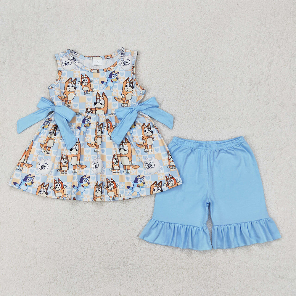 GSSO2223  Baby Girls Dogs Flowers Bows Tunic Shorts Clothes Set D 3.24