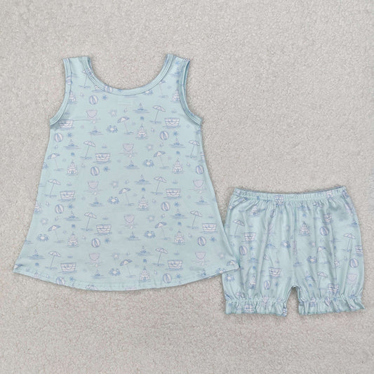 GSSO2224  Crab Beach Ball Blue Sleeveless Shorts Set D 3.15