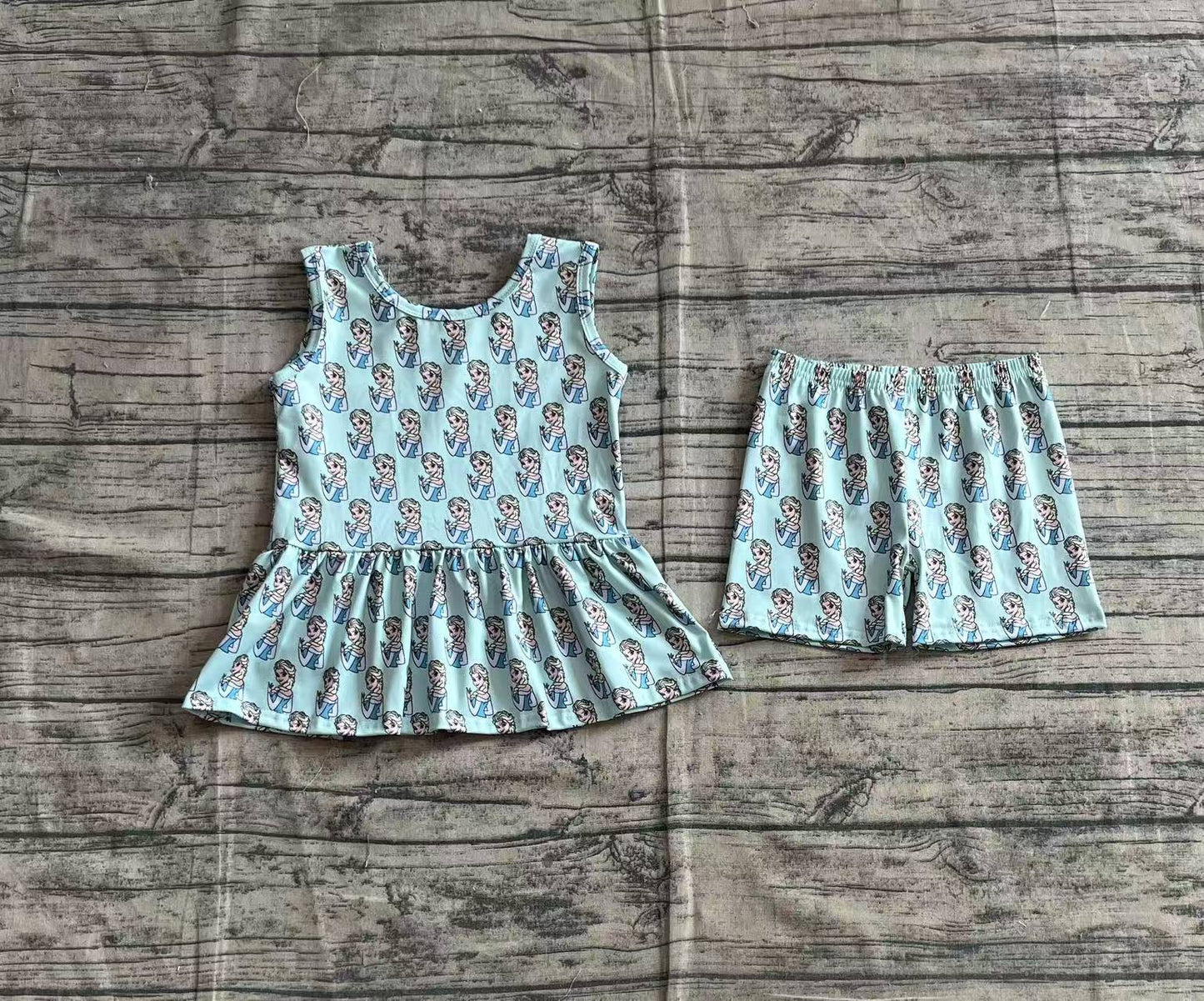 GSSO2234 Baby Girls Cartoon Princess Sister Top Tee Shorts Clothes Sets  D 3.31