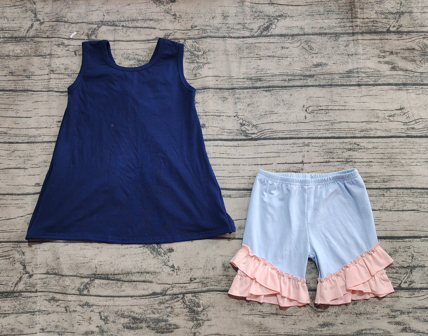 GSSO2272 Baby Girls Navy Big Bow Back Tunic Tops Ruffle Shorts Clothes Sets D 3.24