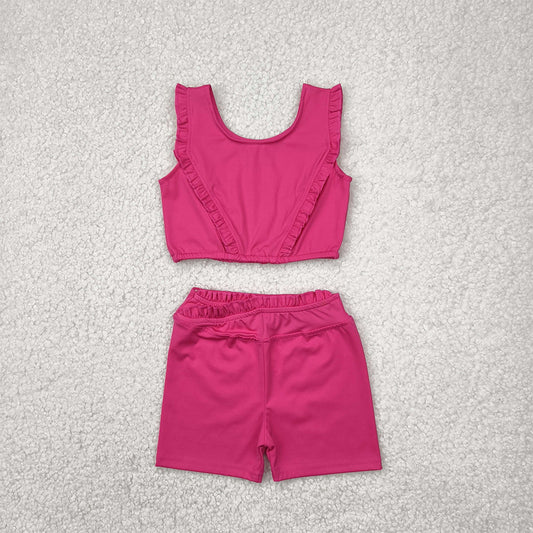 GSSO2284 Baby Girls Dark Pink Yoga Vest Shorts Active Wear Sets D 4.19