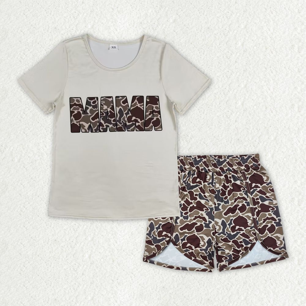 GSSO2286 Adult Women Mama's Boy Tops Summer Camouflage Shorts Sets  D 3.31