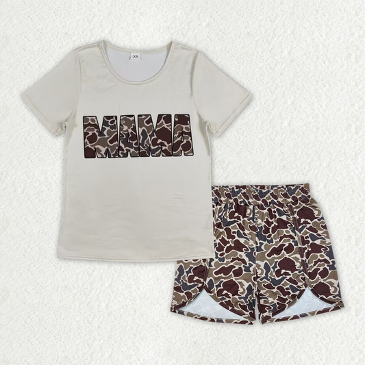 GSSO2286 Adult Women Mama's Boy Tops Summer Camouflage Shorts Sets D 3.31