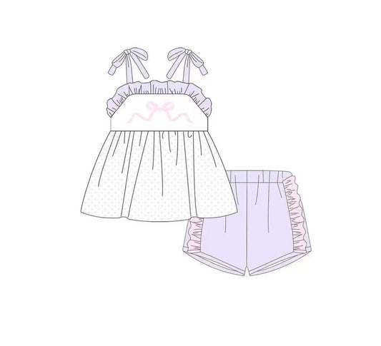 presale GSSO2303 Baby Girls Pink Coquette Straps Tunic Ruffle Shorts Clothes Sets D 3.5