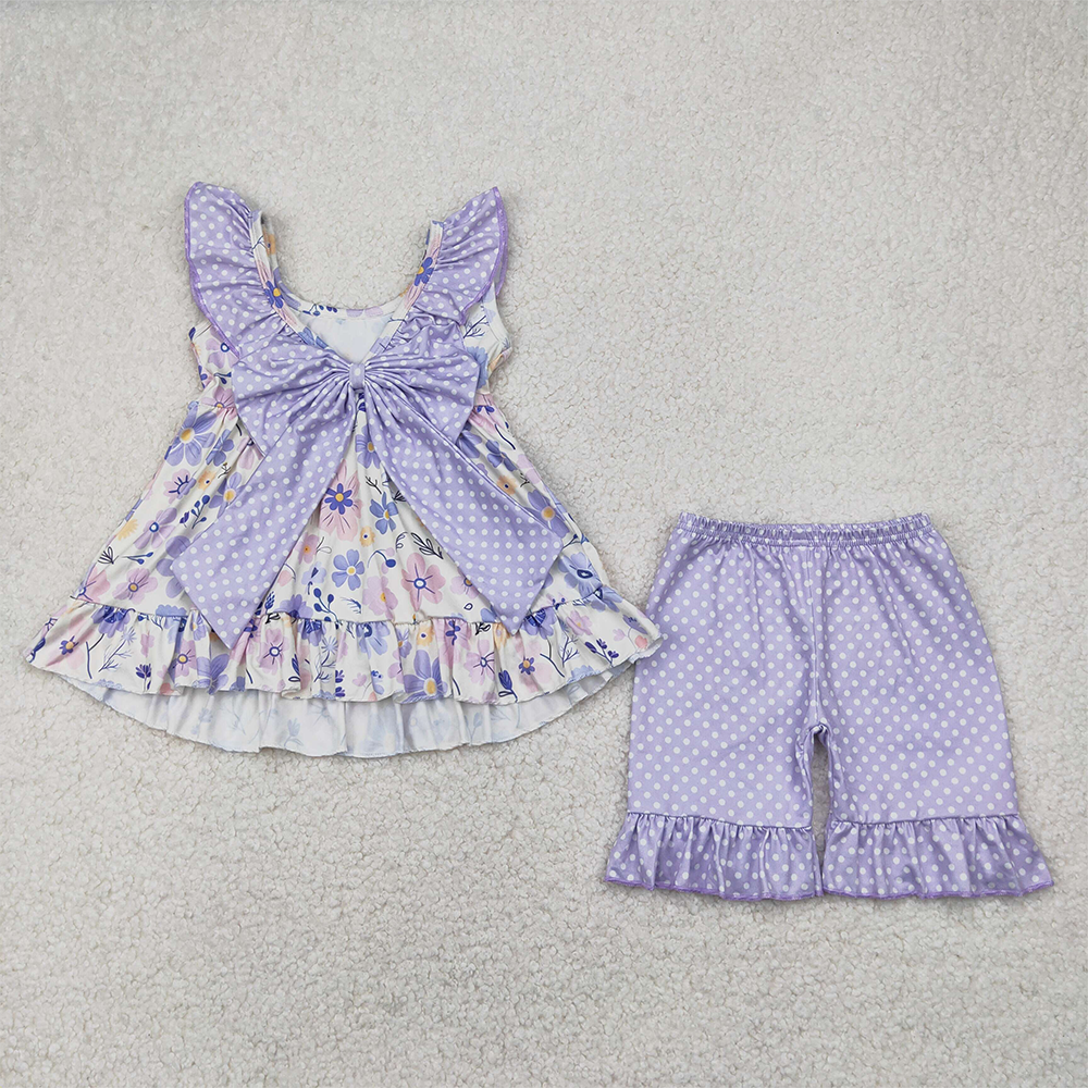 GSSO2306  Baby Girls Light Blue Flowers Tunic Ruffle Shorts Clothes Sets D 4.8