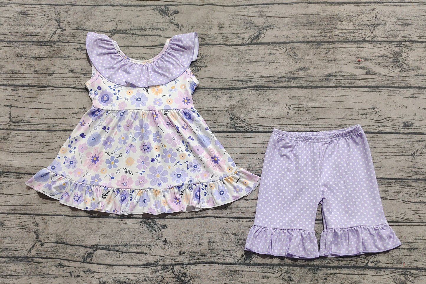 GSSO2306  Baby Girls Light Blue Flowers Tunic Ruffle Shorts Clothes Sets D 4.8