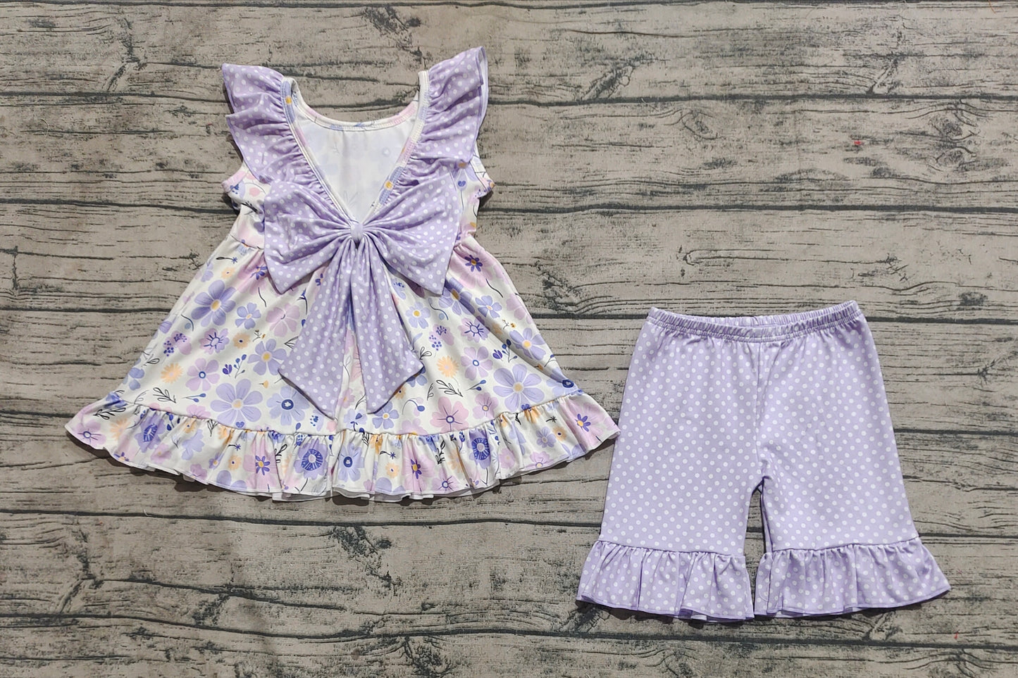 GSSO2306  Baby Girls Light Blue Flowers Tunic Ruffle Shorts Clothes Sets D 4.8