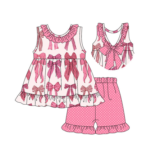 presale GSSO2307 Baby Girls Pink Coquette Bow Tunic Ruffle Shorts Clothes Sets D 3.5