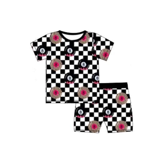 presale GSSO2319 Leopard print billiards black and white checkered short-sleeved shorts pajama set D 3.5