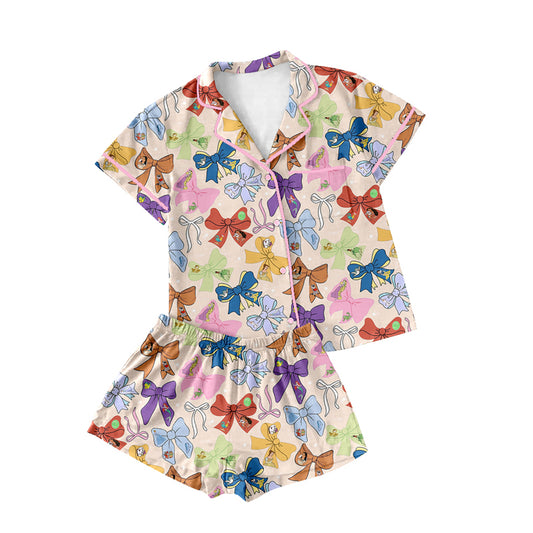 presale GSSO2320 Adult Women Short Sleeves Colorful Bows Cartoon Princess Tops Shorts Pajamas D 3.4