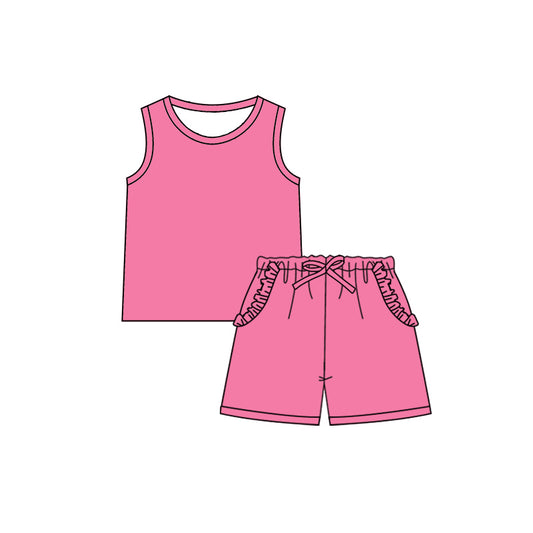 presale GSSO2342  Baby Girls Pink Sleeveless Top Pockets Short Set D 3.3