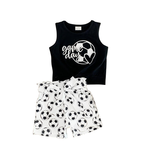 presale GSSO2345  Baby Girls Black Sleeveless Football Top Pockets Short Set D 3.3