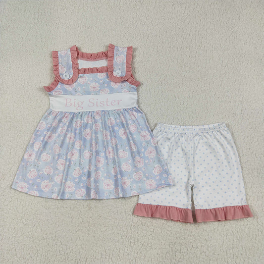 GSSO2350  Baby Girls Sleeveless Pink Floral Big Sister Tunic Polka Dots Short Set D 5.24
