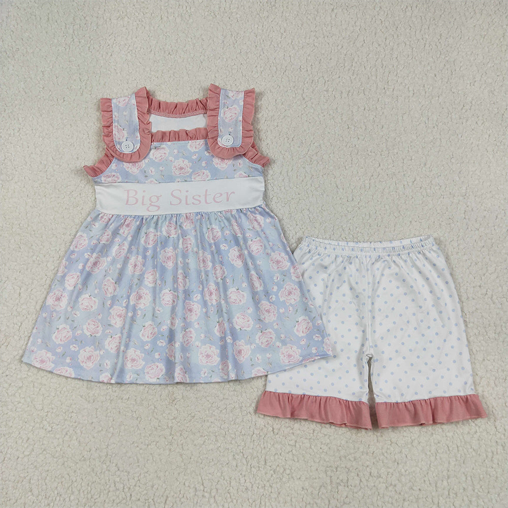 GSSO2350  Baby Girls Sleeveless Pink Floral Big Sister Tunic Polka Dots Short Set D 5.24