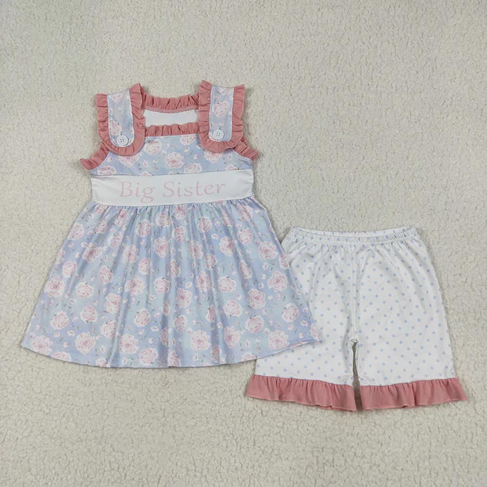 Sibling Baby Girls Floral Big Little Sister Rompers Outfits Sets  D 7.7