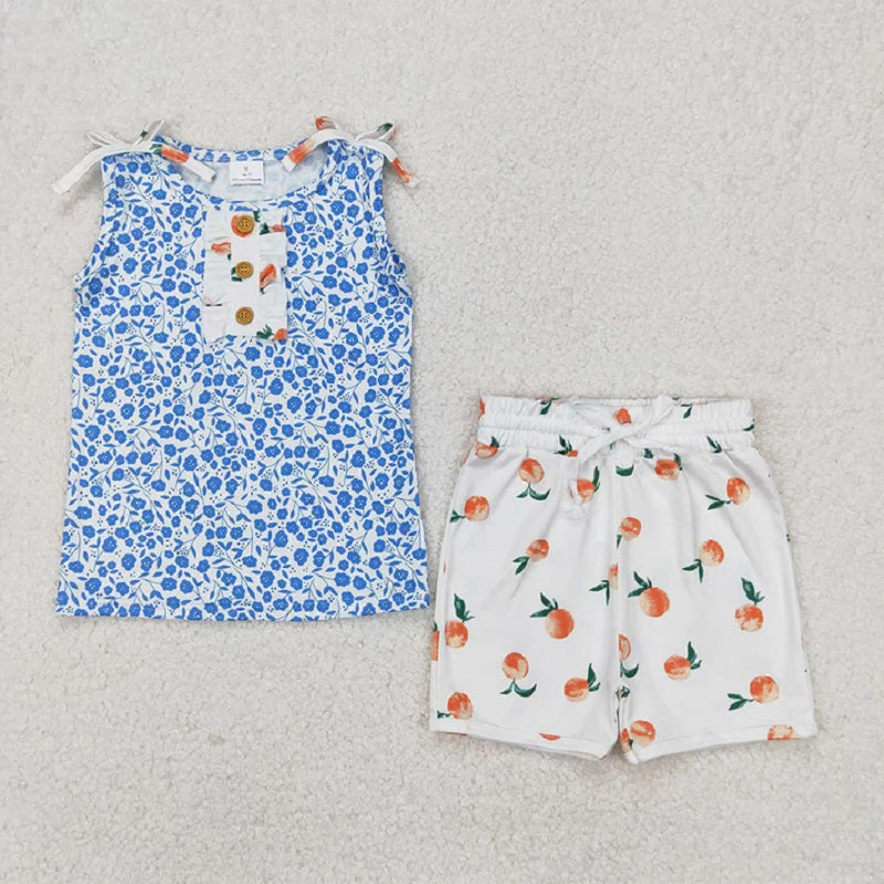 Sibling 4 colors Baby Girls Sleeveless Floral Button Top Shorts Set  D 814 07