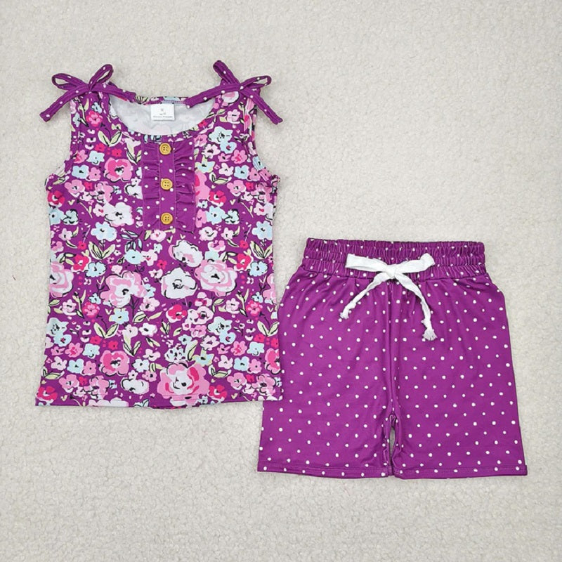 Sibling 4 colors Baby Girls Sleeveless Floral Button Top Shorts Set  D 814 07