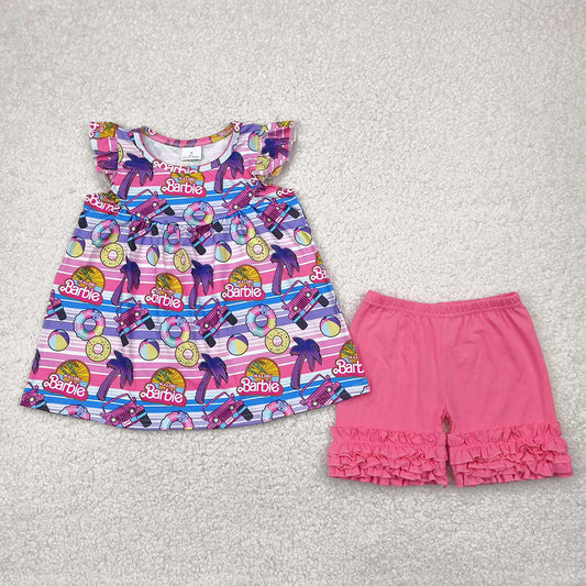 GSSO2362 Flutter sleeves beach ball tunic aqua shorts party girls clothes  D 5.6