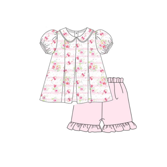 preorder GSSO2380 Baby Girls Pink Stripe Floral Tunic Ruffle Short Set D 3.12