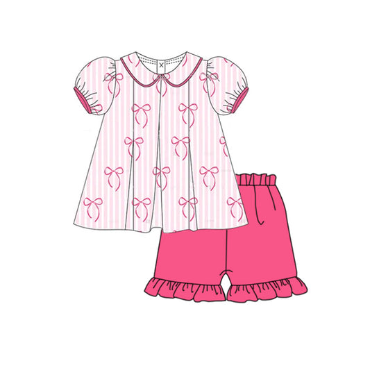 preorder GSSO2382 Baby Girls Pink Stripe Bows Tunic Ruffle Short Set D 3.12