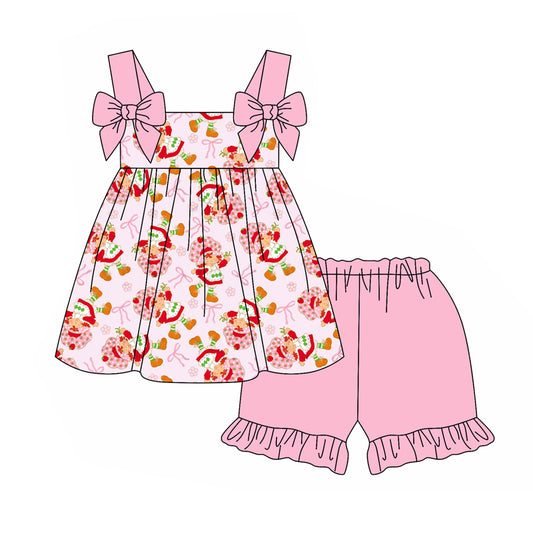 preorder GSSO2384 Baby Girls Pink Strap Bows Strawberry Tunic Ruffle Short Set D 3.12