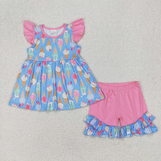 GSSO2402 Pink Blue Baby Girl Ice Cream Short Set