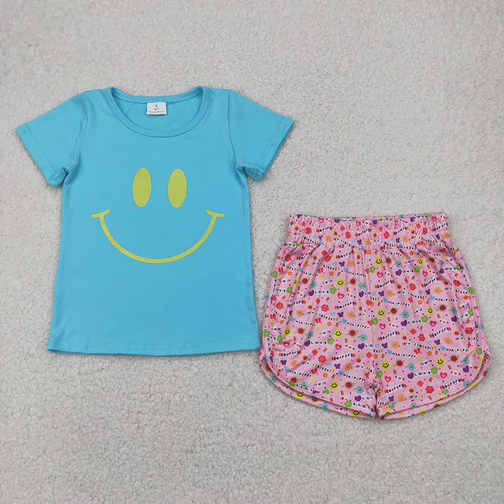 Sibling Vinyl Baby Girls Short Sleeves Smile Top Floral Shorts Sets D 814 10