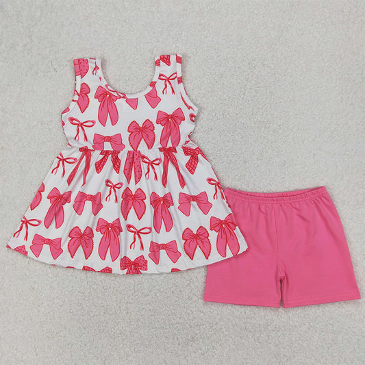 GSSO2450  Baby Girls Pink Sleeveless Bows Tunic Short Set  D 816