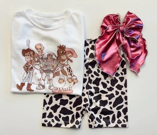 presale GSSO2459 Baby Girls Cartoon Ships Top Cow Print Short Set D 3.20