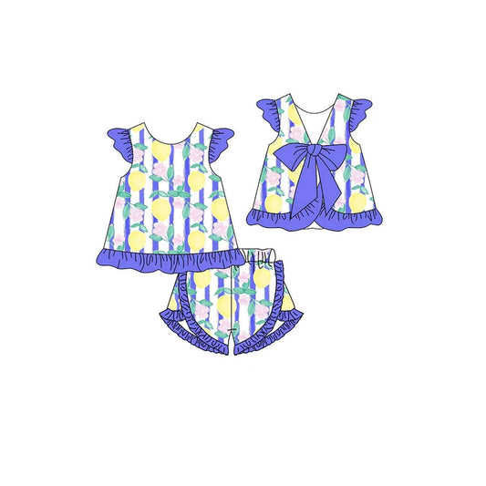 presale GSSO2460 Baby Girls Purple Strip Lemons Tunic Ruffle Short Set D 3.20