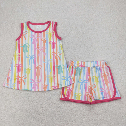 GSSO2465 Baby Girls Colorful Stripe Bows Tunic Short Set D 4.7
