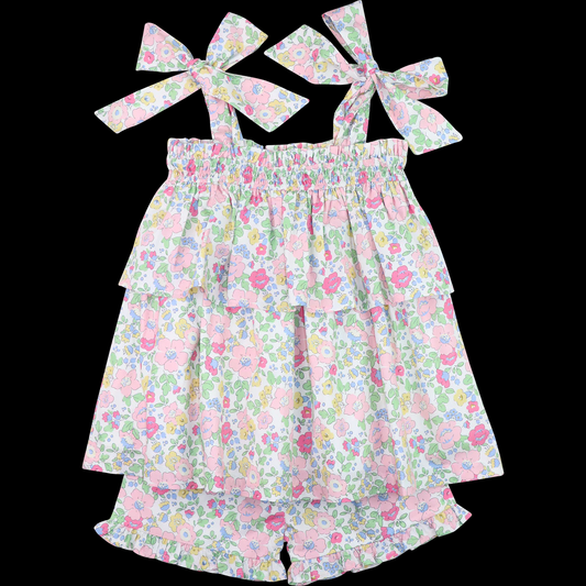 presale GSSO2470 Baby Girls Pink Strap Floral Tunic Ruffle Short Sets D 3.19