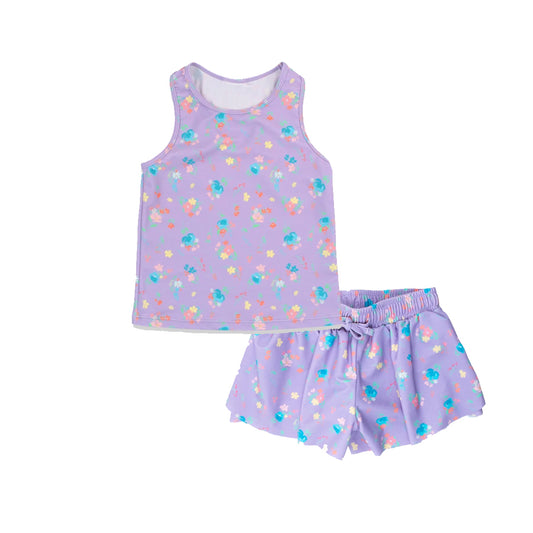 presale GSSO2472  Baby Girls Purple Sleeveless Floral Top Short Yoga Set  D 3.18