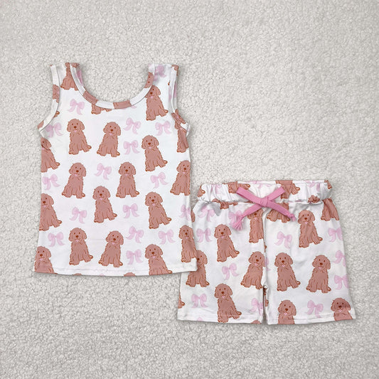 GSSO2475 Baby Girls Sleeveless Dogs Bows Shorts Top Set  D 4.9
