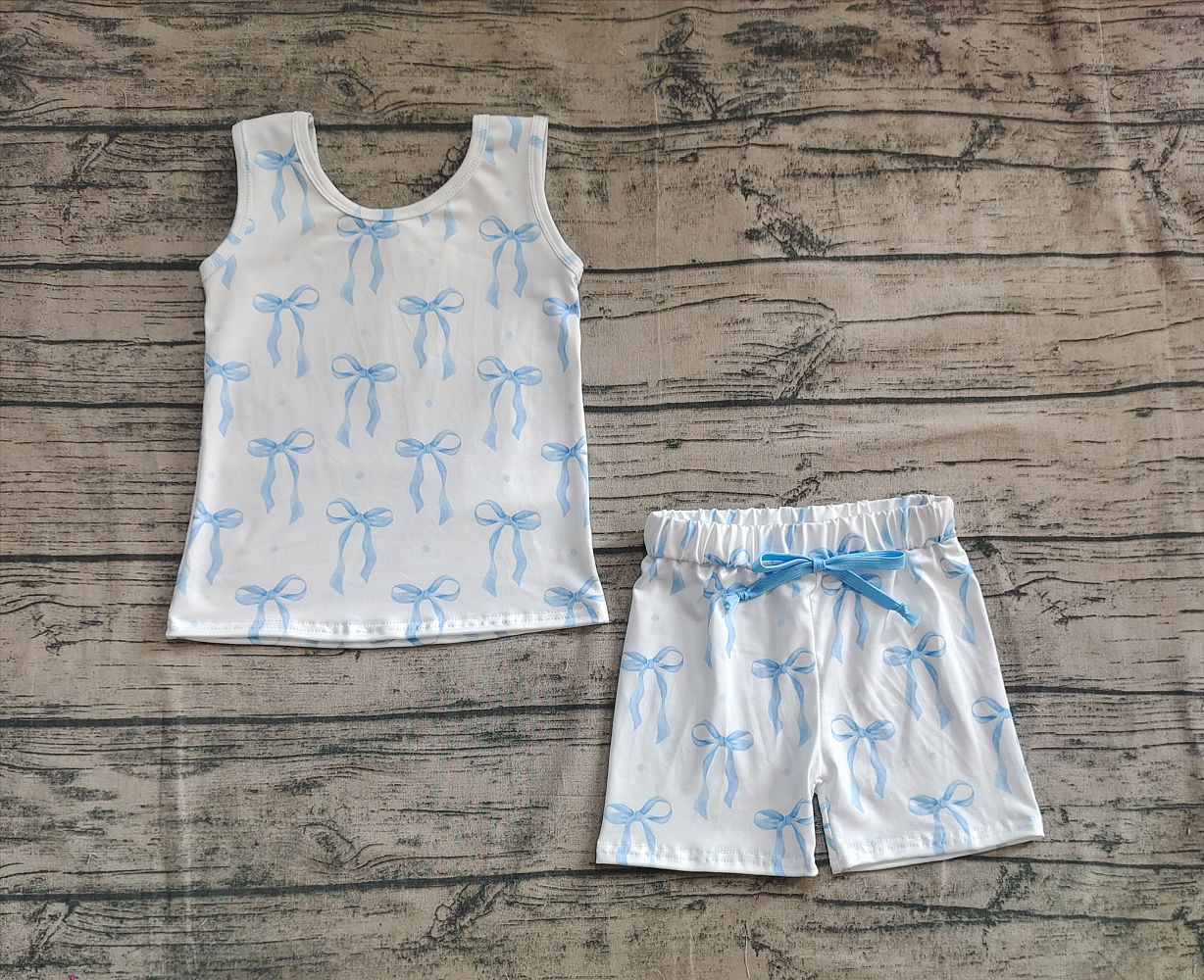Sibling Baby Girls Sleeveless Bows Dogs Flowers Top Short With Belt Sets D 816