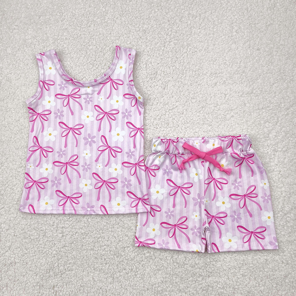 GSSO2479  baby girl bows and stripes tank shorts set
