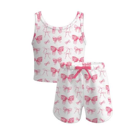 presale GSSO2481 White sleeveless shorts set with pink bow pattern D 3.19