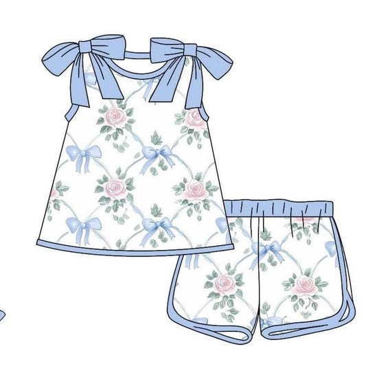 presale GSSO2482 Baby Girls Strap Bows Floral Tunic Short Set D 3.19