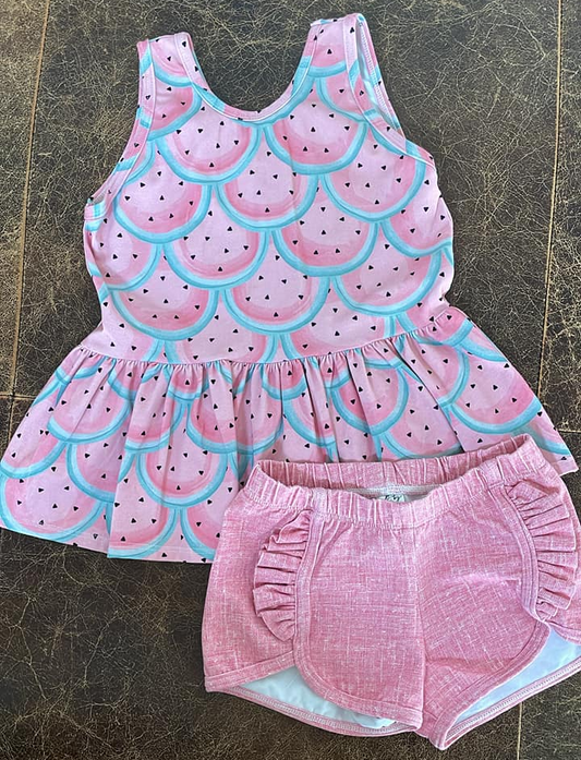 presale GSSO2494 Baby Girls Pink Mermaid Hearts Tunic Ruffle Shorts Sets  D 3.22
