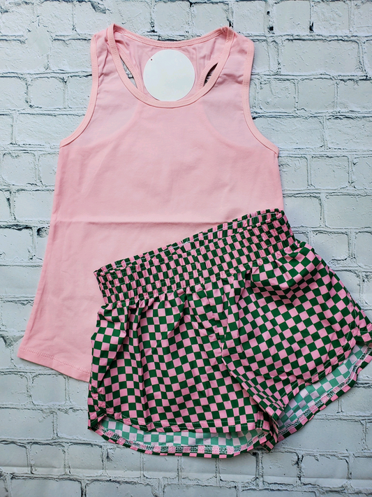 presale GSSO2496  Baby Girls Pink Sleeveless Tunic Plaid Shorts Sets D 3.22