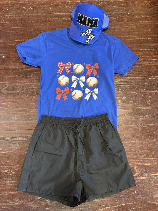 presale GSSO2497 Baby Girls Bows Baseball Top Black Pockets Shorts Sets  D 3.22