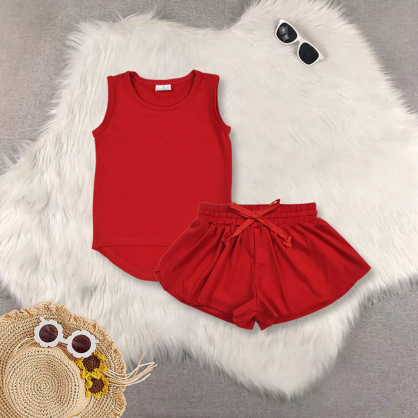 Match Baby Girls Sleeveless Colorful Yoga Vests Top Ruffle Shorts Set D 6.3