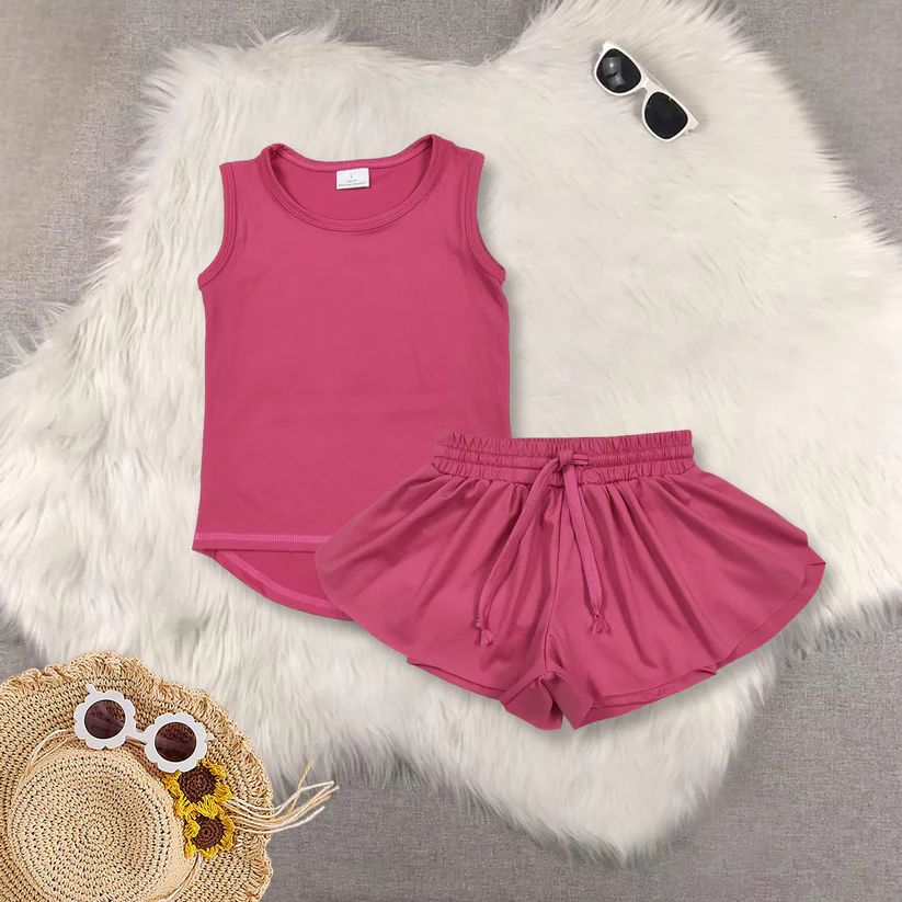 Match Baby Girls Sleeveless Colorful Yoga Vests Top Ruffle Shorts Set D 6.3